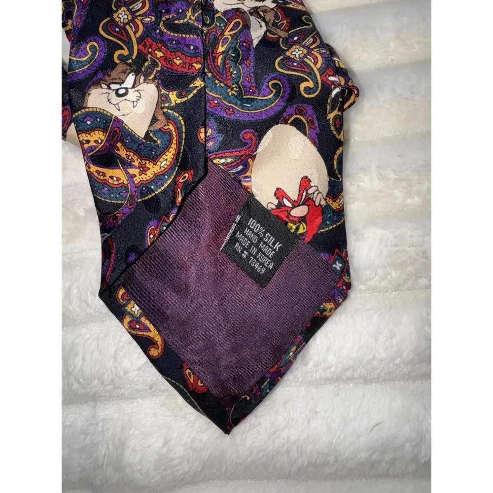 Vintage Looney Tunes Mania Neck Tie 1994 Silk Paisley Bugs Bunny‎ Taz Coyote Sam